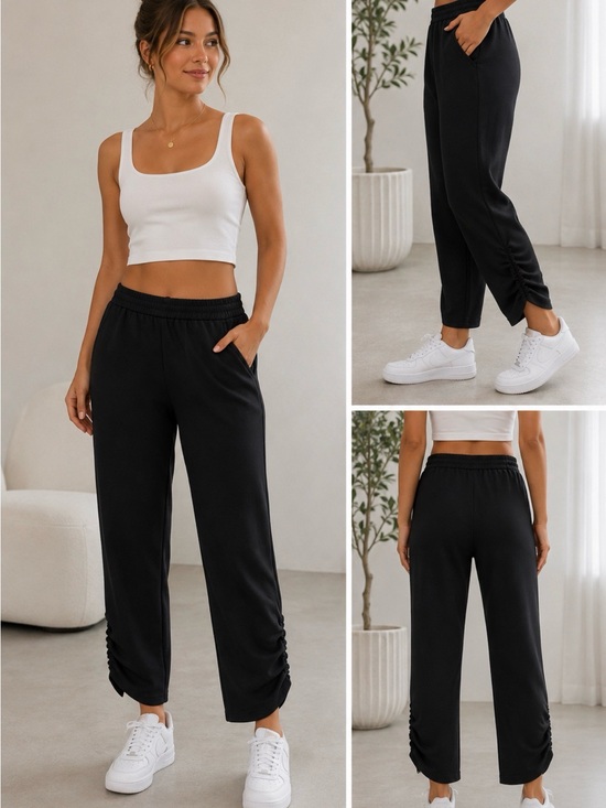 Amanda Uprichard Pants - NEW! Amanda Uprichard Black Ruched Hem Pull-On Pants – XS